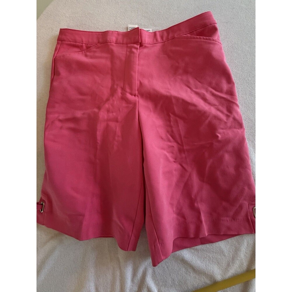 Ruby Rd. Petite Bermuda Shorts 12P Pink Solid Mid Rise Pockets Zip Buckle